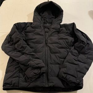 Warm Padded Jacket Womens L Black Hood Ultra Lightweight Down Puffer